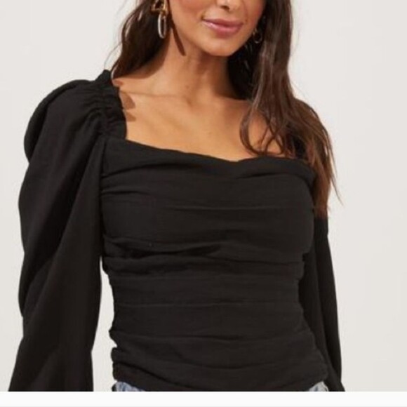 ASTR The Label Black Puff Sleeve Square Neck Crop Top Size XS - Picture 2 of 9